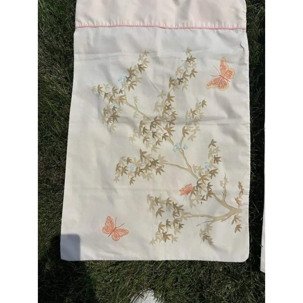 Vintage Cotton Pillowcases Butterflies Floral Standard And Plain